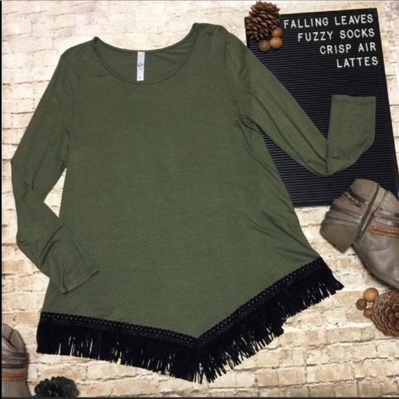 Olive & Black Fringe Tunic - Just 1 Small Left! - Picture 4 of 8